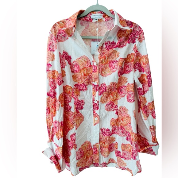 Aula Von Auersperg Floral Button Front Blouse Cotton Shirt Medium NWT - Picture 5 of 6